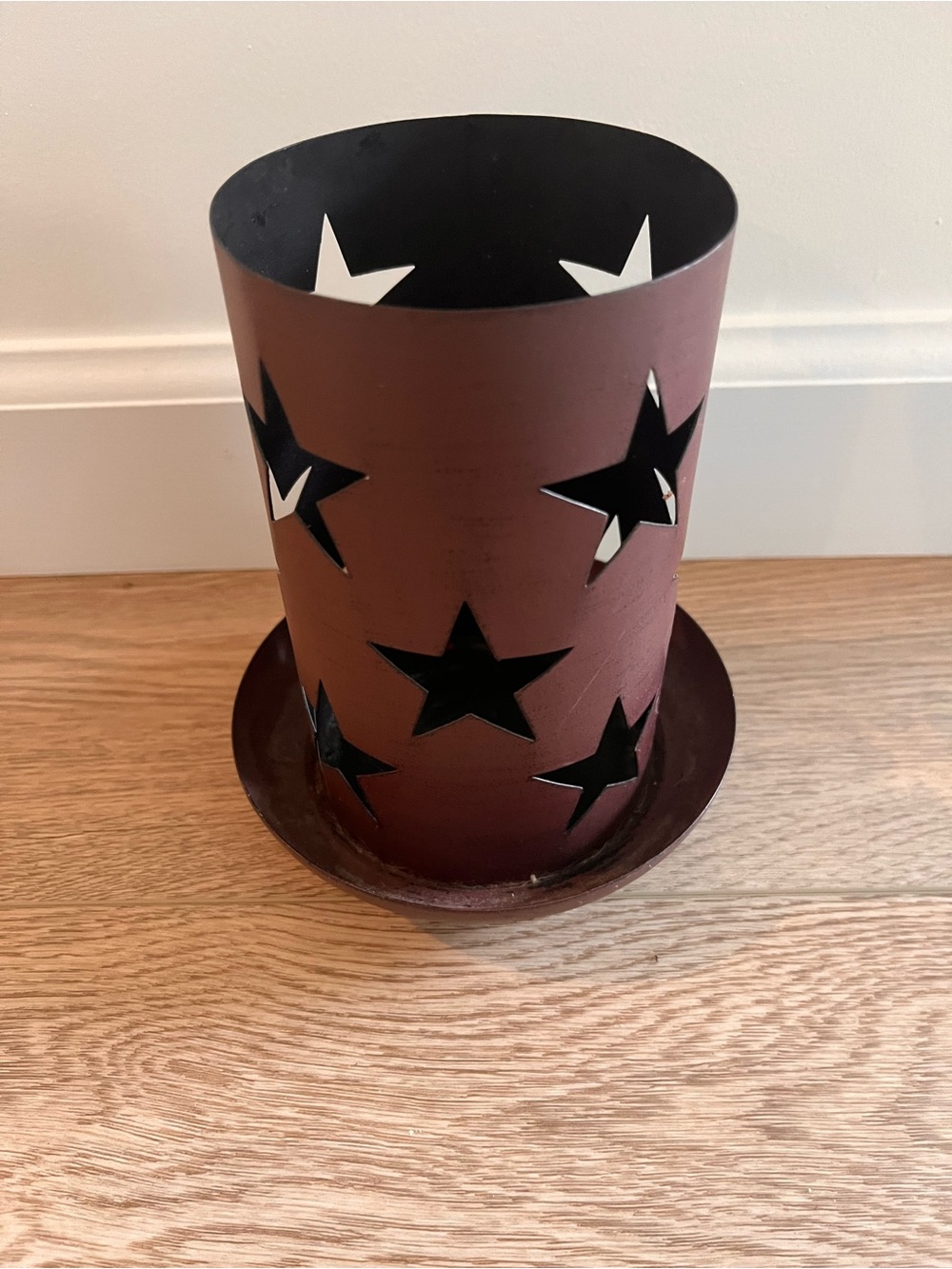 Primitive Metal Candle Holder - Stars Cut Out - Like New